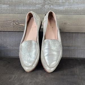kate spade New York Carima Metallic Silver 100% Soft Leather Flats Mocca…